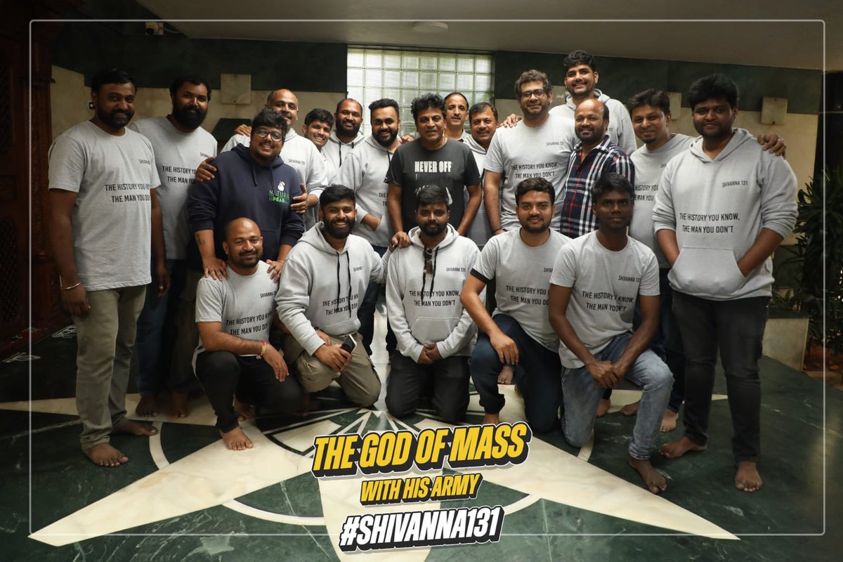 Karthik Adwaith (@karthikfilmaker) on Twitter photo The God of Mass With His Army. #Shivanna131 #Deva is all set to roll from August. #Shivanna131Begins
@nimmashivanna @Bhuvaneswaripi @Snreddy09 @sudheerbza <a href="/SamCSmusic/">๐๐๐ ๐ ๐</a> @humanbaghe <a href="/writerJkrishna/">Jay Krishna</a> <a href="/nimmaprasanna/">Prasanna v.m</a> <a href="/ramviswams/">ramana reddy s.v</a> <a href="/dskcuts/">Deepu S Kumar</a> <a href="/PROHarisarasu/">Harish Arasu PRO</a> <a href="/The_BigLittle/">๐๐ก๐ ๐๐ข๐ ๐๐ข๐ญ๐ญ๐ฅ๐</a> The God of Mass With His Army. #Shivanna131 #Deva is all set to roll from August. #Shivanna131Begins
@nimmashivanna @Bhuvaneswaripi @Snreddy09 @sudheerbza <a href="/SamCSmusic/">๐๐๐ ๐ ๐</a> @humanbaghe <a href="/writerJkrishna/">Jay Krishna</a> <a href="/nimmaprasanna/">Prasanna v.m</a> <a href="/ramviswams/">ramana reddy s.v</a> <a href="/dskcuts/">Deepu S Kumar</a> <a href="/PROHarisarasu/">Harish Arasu PRO</a> <a href="/The_BigLittle/">๐๐ก๐ ๐๐ข๐ ๐๐ข๐ญ๐ญ๐ฅ๐</a>