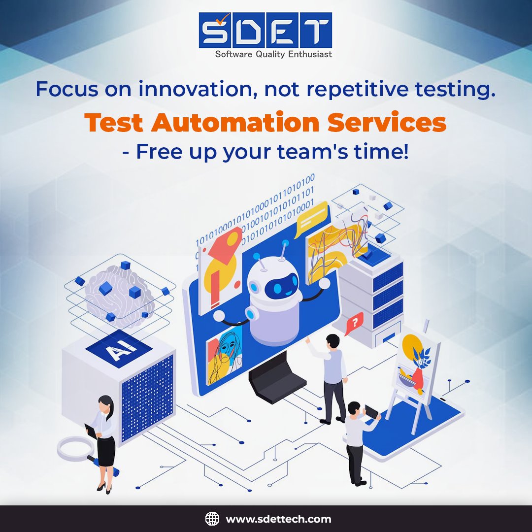 SDET_TECH's tweet image. Shift your focus to innovation by eliminating repetitive testing. With our #TestAutomationServices, you can free up your team&apos;s time and enhance productivity. Let automation handle the routine tasks so your team can concentrate on driving your business forward.
@SDET_TECH