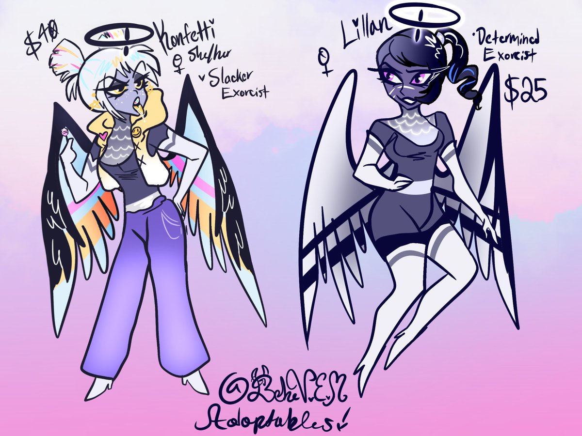 bebev_e's tweet photo. Some more Exorcist girlies and heaven hound adopts!
again.. ⚠️RULES⚠️
#1 : CASH APP ONLY
#2: DM me to inquire
#3 : First come first serve, Holding is ok!
#HazbinHotel #HazbinHotelAdopts #HelluvaBoss #HelluvaBossAdoptables #Adoptables #Adopts #furry #Commission #Digitalart https://t.co/KiZ7uCwG8m