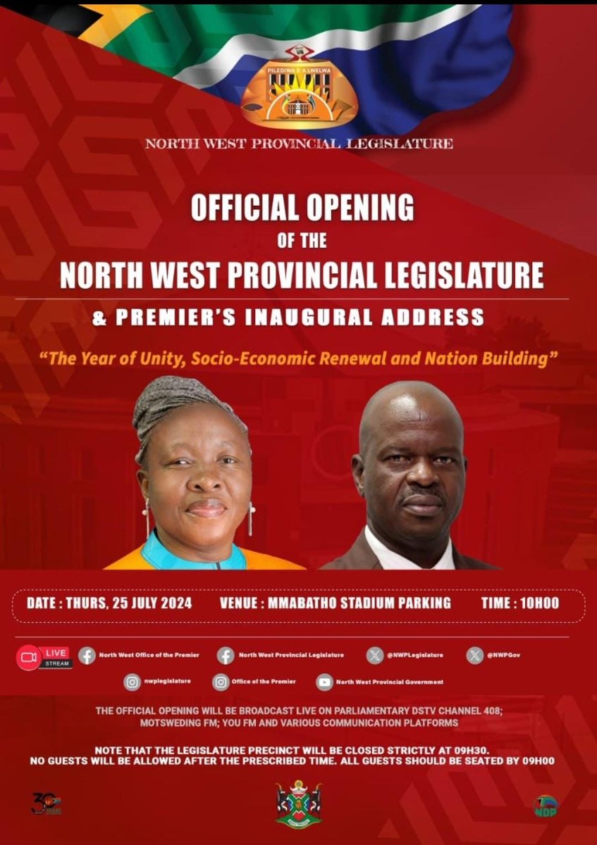 Official Opening of the North West Provincial Legislature and Premier's Inaugural Address #NWPL #SOPA2024 #nwpg