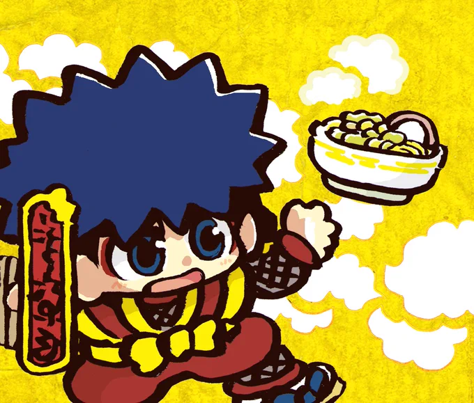 がんばれゴエモンのイラスト描く。ちゃんぽん食べるゴエモン。