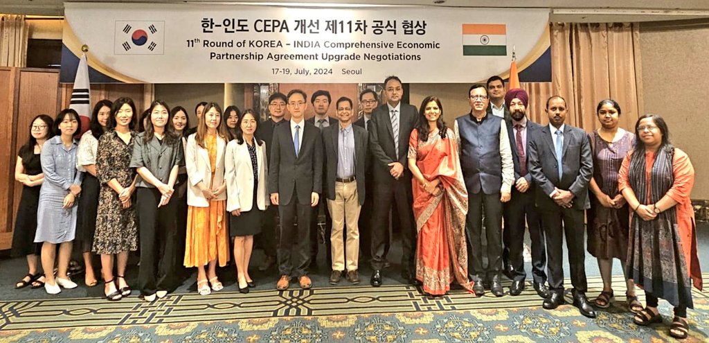 IndiainROK's tweet image. 11th round of India-Korea CEPA 
(🇮🇳-🇰🇷)upgradation negotiations were held on 17-19 July 2024 in Seoul. 

Mr Anant Swarup, Additional Secretary, Department of Commerce, and Mr. Ryu Peob-min, Director General for Free Trade Agreement Negotiation, Ministry of Trade, Industry and