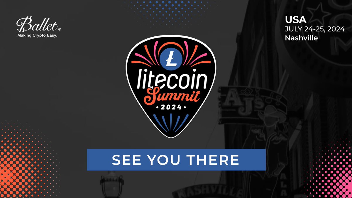 BalletCrypto's tweet photo. Heading to Nashville for #LitecoinSummit2024? Visit us at booth #9 from July 24-25 and learn about Ballet’s secure crypto cold storage solutions! 
#BalletCrypto #Litecoin #PhysicalLitecoin #crypto #coldstorage https://t.co/PGp8oANzd3