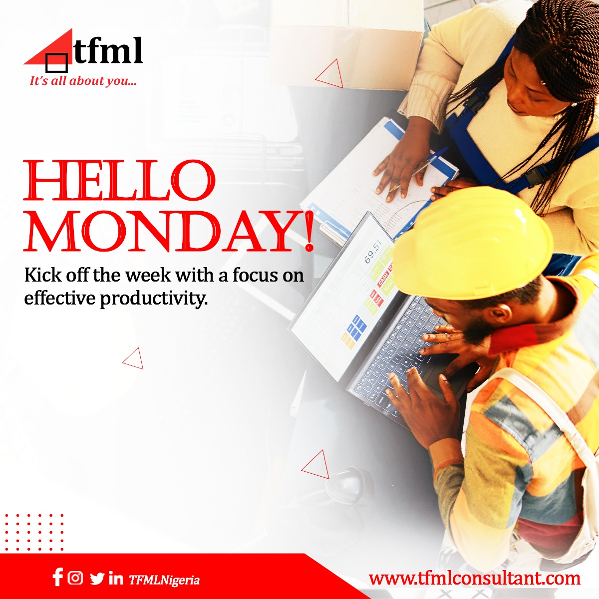 TFMLNigeria's tweet photo. Happy Monday!
Kick off the week with a focus on effective productivity
#FacilitiesManagement #fm #tfml https://t.co/1znI8zEWpW