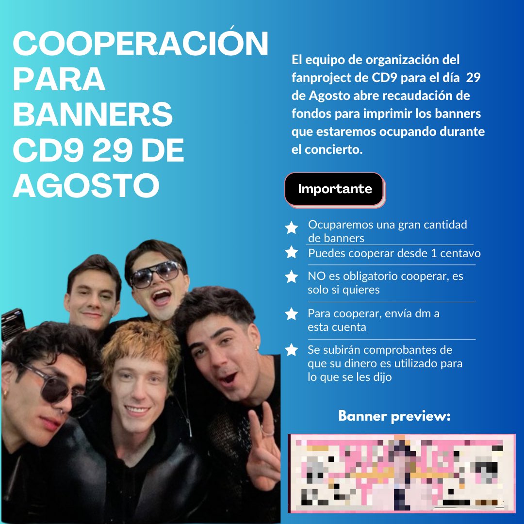 JosProjects's tweet image. ¡Hola!
Les traemos información importante para el fanproject del día 29 de Agosto. 
Para nuestro proyecto se estarán utilizando bastantes banners, por esto estamos pidiendo cooperación voluntaria para cubrir los gastos que esto requiere. +