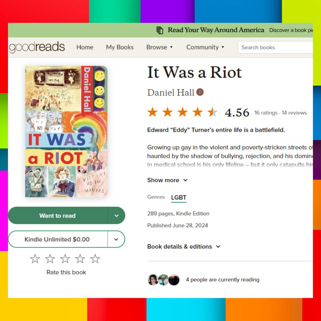 DanHallAuthor's tweet photo. 📚✨ "It Was a Riot" by Daniel Hall is creating waves on Goodreads! 🌊 With its powerful themes of resilience, triumph, and identity, readers are loving this heartfelt journey through the challenges of the LGBTQ+ community. https://t.co/Tsvwq4c7CV