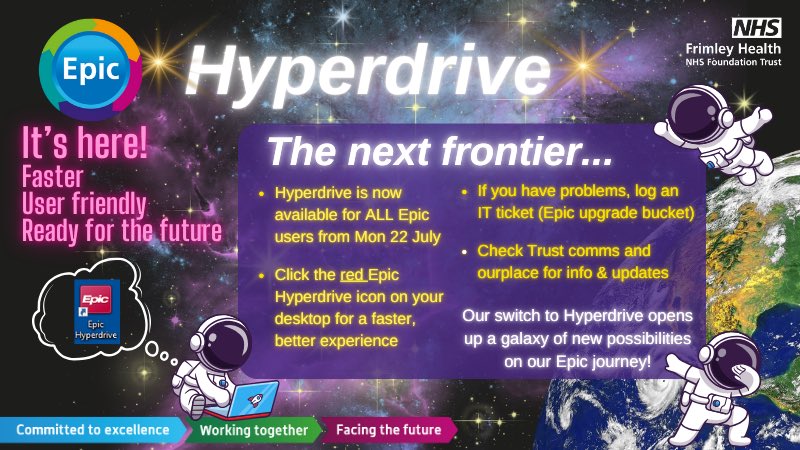 FHFT Digital Services ๐ฆ @digitalfhft.bsky.social (@digitalfhft) on Twitter photo Available to ALL <a href="/FrimleyHealth/">Frimley Health NHS Foundation Trust ๐</a> staff today! Epic Hyperdrive โจโจโจ Available to ALL <a href="/FrimleyHealth/">Frimley Health NHS Foundation Trust ๐</a> staff today! Epic Hyperdrive โจโจโจ