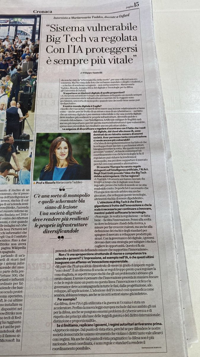 Mariarosaria Taddeo @RosTaddeo@fosstodon.org (@rosariataddeo) on Twitter photo 👇una mia intervista uscita ieri per <a href="/repubblica/">Repubblica</a> su #Crowdstrike #governance #CyberSecurity e intelligenza artificiale #IA
Grazie mille a <a href="/filipposantelli/">Filippo Santelli</a>
<a href="/oiioxford/">Oxford Internet Institute</a> 👇una mia intervista uscita ieri per <a href="/repubblica/">Repubblica</a> su #Crowdstrike #governance #CyberSecurity e intelligenza artificiale #IA
Grazie mille a <a href="/filipposantelli/">Filippo Santelli</a>
<a href="/oiioxford/">Oxford Internet Institute</a>
