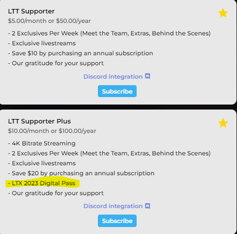 PlayaEamonn's tweet photo. @linusgsebastian  @floatplanemedia Are you going to offer something in place of LTX 2023 for the supporter plus package? https://t.co/c0LngQG1d3