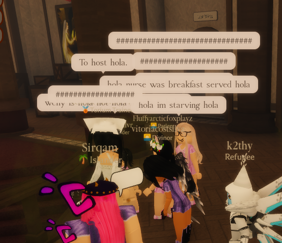 rok2thy's tweet photo. #ROBLOX is tweaking right now with their chats &amp; i found out that if you put spanish before and after ur message it won't tag -- everyone started using it and its SO FUNNY 💀💀💀 https://t.co/gCe0so4fgE