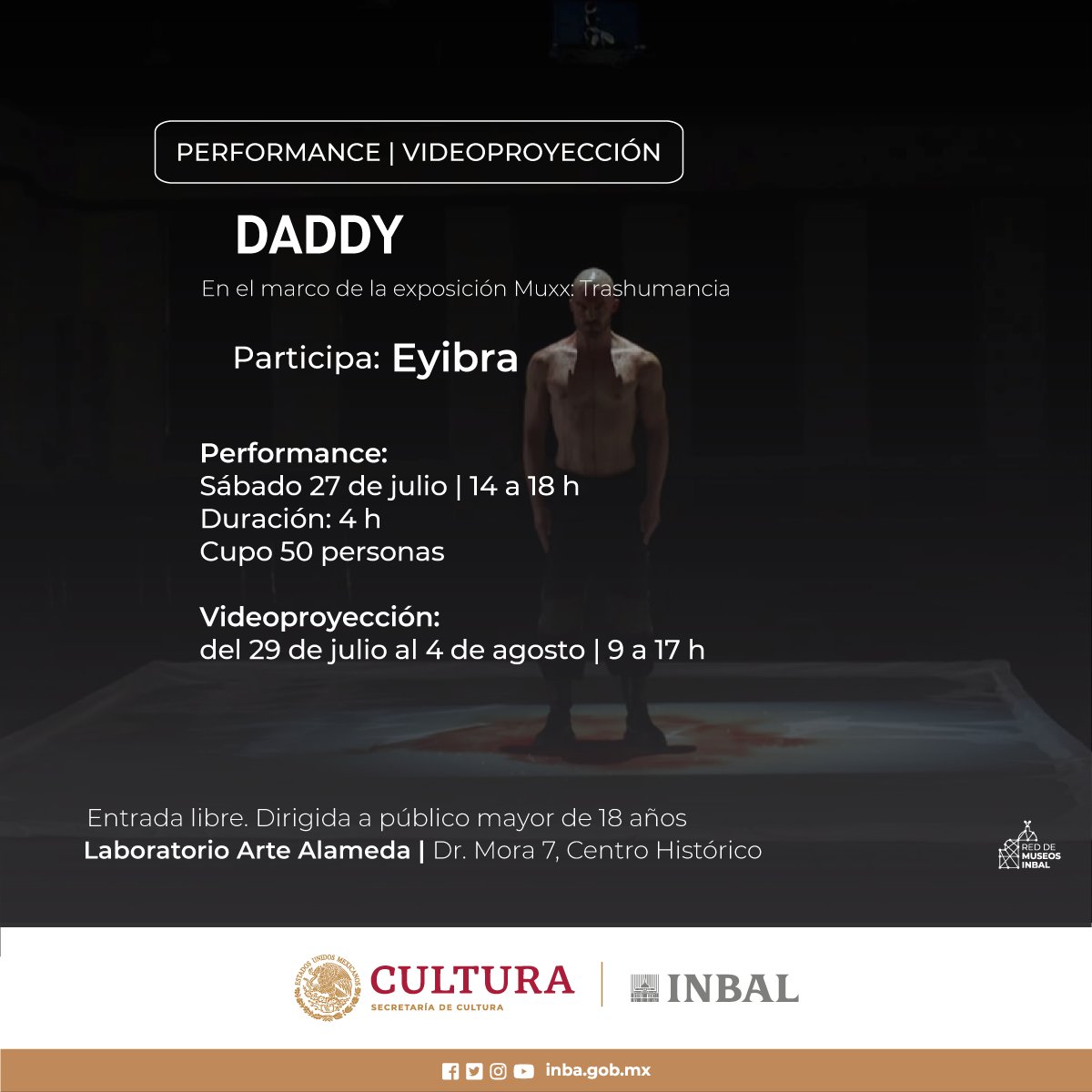 El colectivo MUXX expresa a través del performance "Daddy" una crítica a la militarización y los poderes neocoloniales.

Dirigido por el artista Eyibra (Abraham Brody) se presentará el 27 de julio de 14 a 18 h en el <a href="/ArteAlameda/">Laboratorio Arte Alameda</a>, en el marco de la muestra "MUXX. Trashumancia".