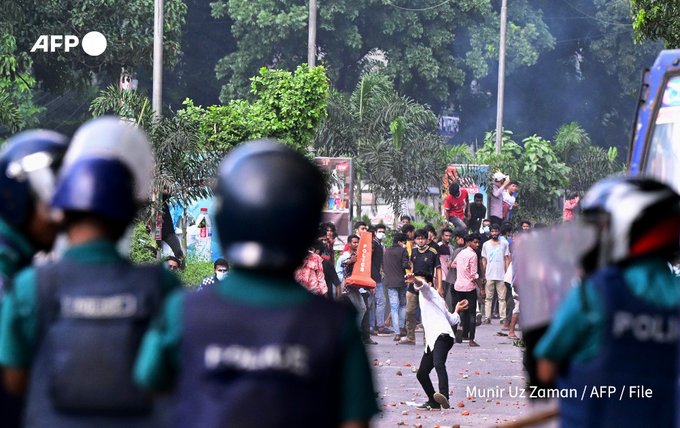 Students clash with the police during ongoing anti-quota protest in Dhaka on July 18