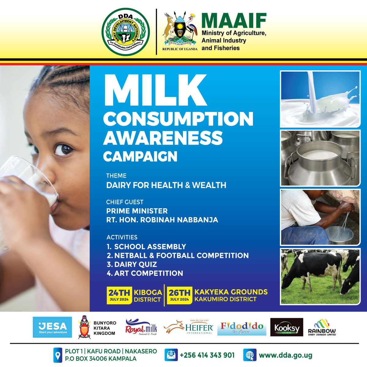Dairy Development Authority (@ddauganda) on Twitter photo <a href="/DDAUganda/">Dairy Development Authority</a> together with our partners have organized a milk consumption campaign in Bunyoro this week. <a href="/Bunyoro_Kitara/">Bunyoro-Kitara Kingdom</a> <a href="/jesadairy/">JESA Farm Dairy</a> <a href="/Heifer_Uganda/">Heifer International Uganda</a> Kooksy, and Rainbow dairies. Chief Guest <a href="/RobinahNabbanja/">Rt. Hon. Nabbanja Robinah. PRIME MINISTER</a> . <a href="/MpiiraSamson/">Akankiza Samson Mpiira</a> <a href="/DDAUganda/">Dairy Development Authority</a> together with our partners have organized a milk consumption campaign in Bunyoro this week. <a href="/Bunyoro_Kitara/">Bunyoro-Kitara Kingdom</a> <a href="/jesadairy/">JESA Farm Dairy</a> <a href="/Heifer_Uganda/">Heifer International Uganda</a> Kooksy, and Rainbow dairies. Chief Guest <a href="/RobinahNabbanja/">Rt. Hon. Nabbanja Robinah. PRIME MINISTER</a> . <a href="/MpiiraSamson/">Akankiza Samson Mpiira</a>