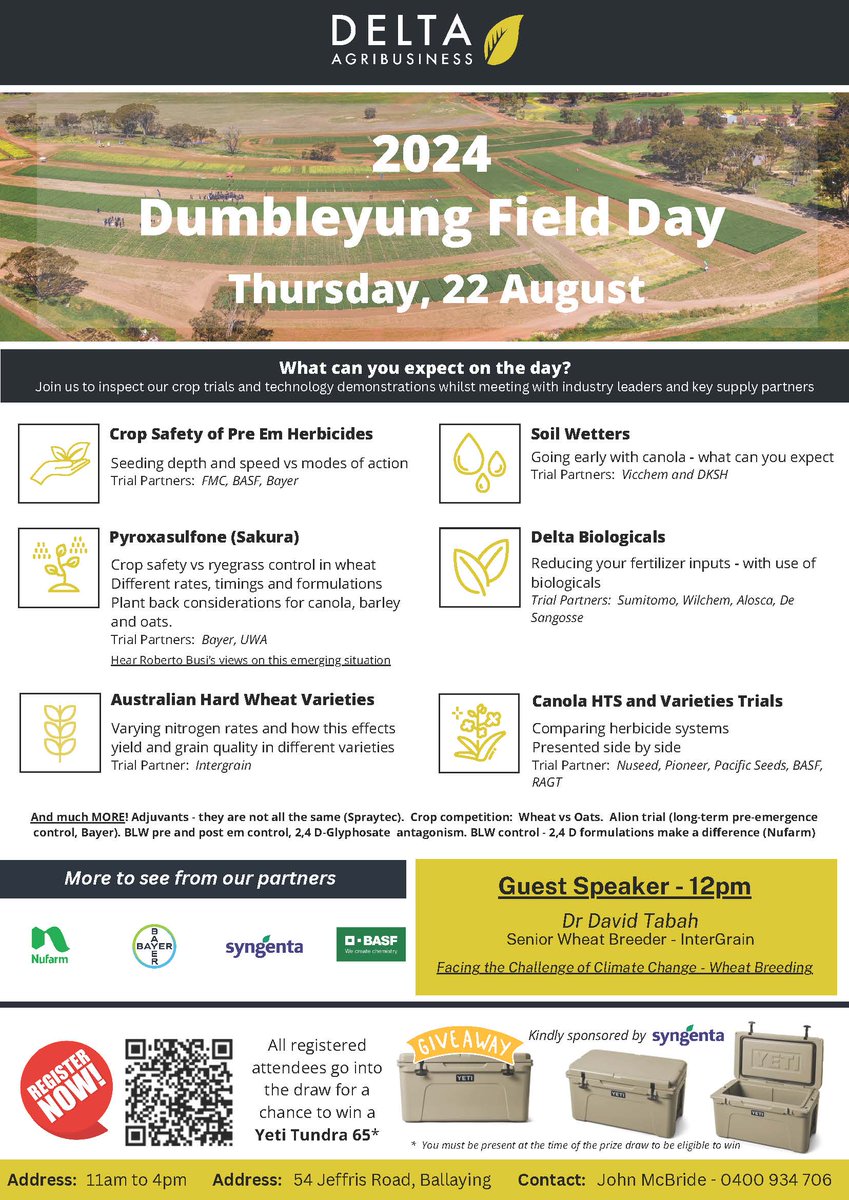 ✨ 2024 Dumbleyung Field Day ✨ Thursday, 22 August 2024.  10.30am for an 11am start. We'd love to see you there so please register today form.jotform.com/241631164352853. For any queries, please contact John McBride on 0400 934 706.