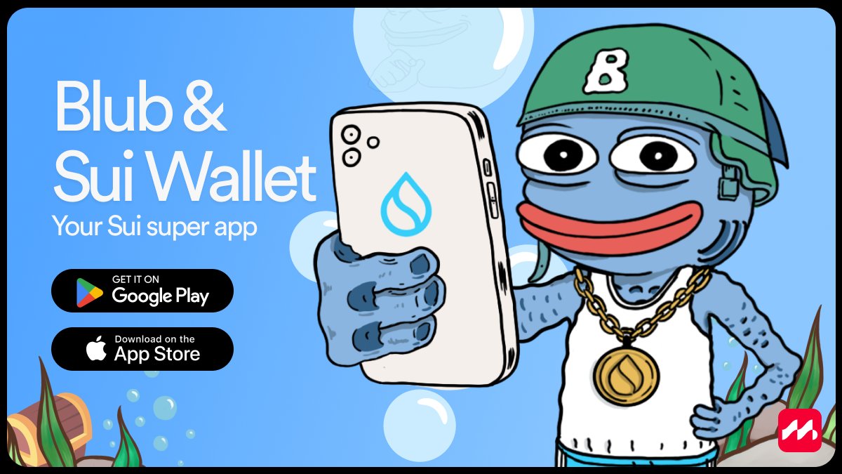 🔥🚀 Guess what? Sui Wallet from @SuiNetwork is now available on your  phone! Download it for Android or iPhone and start transferring crypto like  a pro. Instantly stash your $BLUBs safely. 🐟💸