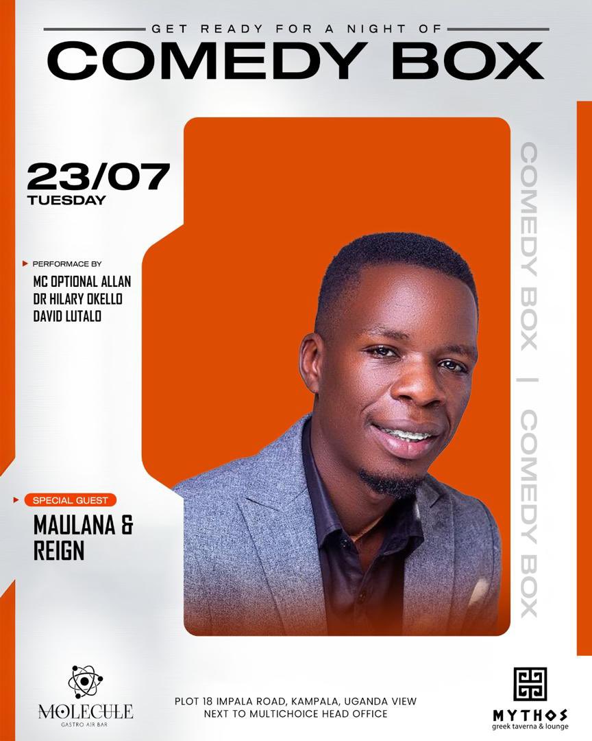 MoleculeUg's tweet photo. Comedy Box at #MoleculeUg is the place to be tomorrow 😂! Join @nd_reign , along with other comedians, plus @davidlutalolive for a night full of fun and laughter. Don’t miss out!
For reservations, call 0758683986.
#ComedyBox https://t.co/yzF4bH8sxo