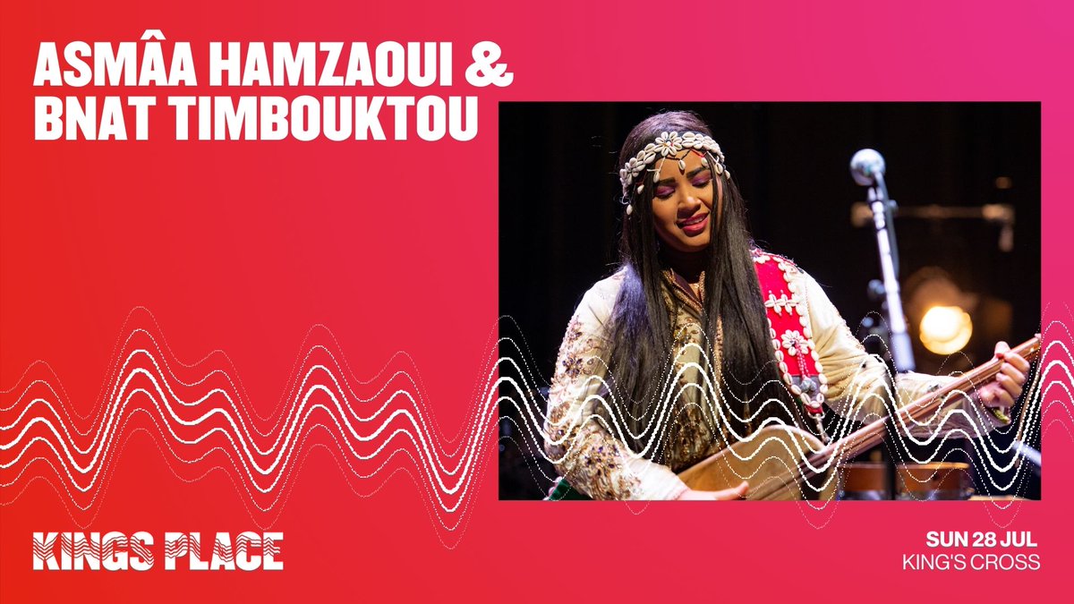 ✨ Sun 28 Jul: The foremost female ambassador of Gnawa music, Asmâa Hamzaoui &amp; her group Bnat Timboukto bring their contagious brand of evangelistic desert blues. Presented by <a href="/MarsmUk/">MARSM UK</a> &amp; originally part of <a href="/SonglinesMag/">Songlines Magazine</a> Encounters Festival in May.

🎟️ kingsplace.co.uk/whats-on/conte…