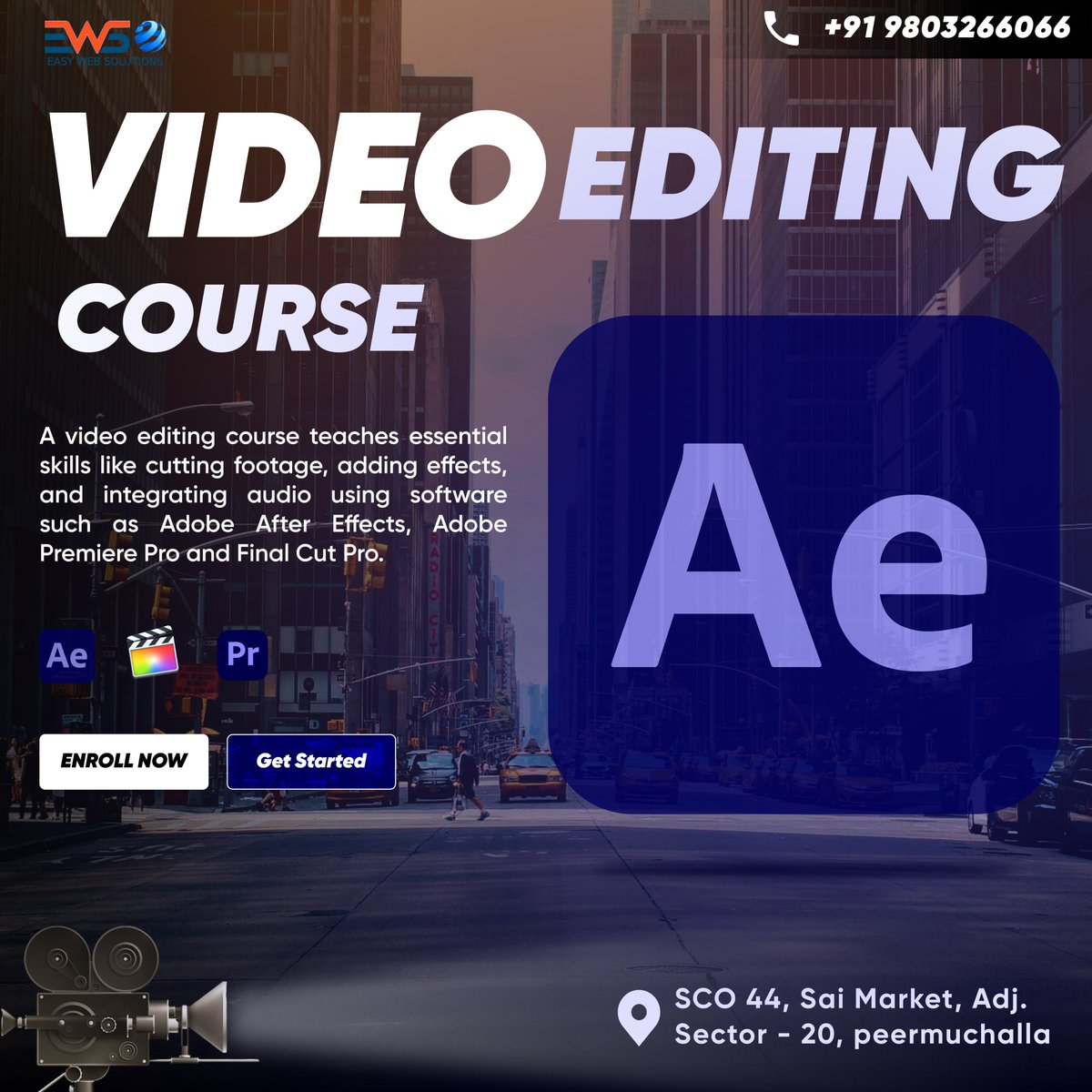 EasyWebSolutio2's tweet image. Master the art of video editing at Easy Web Solutions! Transform your creativity into professional videos with our comprehensive course. 
 #videoediting #easywebsolutions #creativeskills #aftereffects #premierpro #finalcutpro