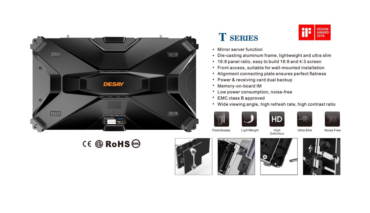 DesayDisplays's tweet image. Discover Desay’s T Series! Ultra-high definition, smooth high refresh rates, and easy integration. Perfect for any event or setting. #DesayLED #TSeries #LEDDisplay #ÉcransLED #PantallasLED