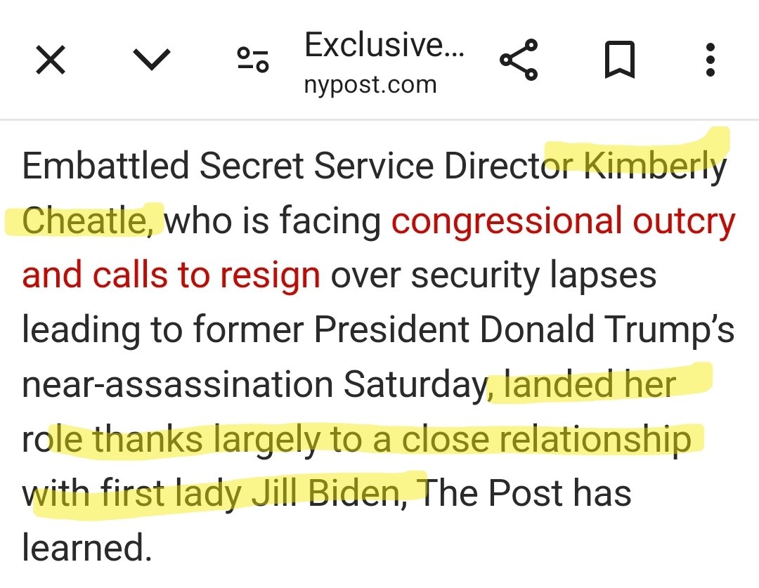 joelmowbray's tweet photo. We're only starting to dig into the cover-up of Biden's cognitive decline.  Everyone knows Kamala Harris is going to be under the microscope.  

But key to the cover-up was Kim Cheatle.  Look at her record (detailed below), and it's clear she was hired to help conceal from the public Biden's true condition.

No one has more direct access to -- and intimate knowledge of -- the President than his protection detail.  Cheatle would know this, since she had served on both Joe and Jill Biden's details during the Obama years.

THAT is why she was hired.  The Biden family needed someone they could trust in charge of the Secret Service.

@stevennelson10 reported that Jill Biden and top advisor Anthony Bernal pushed hard for Cheatle's hiring.  His excellent @nypost story then implied that it was for some DEI purpose.  

But this misses the point about how the Bidens have operated, prioritizing secrecy regarding @POTUS's true condition over pretty much everything else.  That's why even the White House residence staff was kept at arm's length.

It also helps explain what @SusanCrabtree had reported -- and initially denied by the Secret Service -- that the agency had diverted resources and manpower to a Jill Biden event that same day.  

This inexplicable decision was just confirmed by whistleblowers through @EMPOWR_us, whom Senator @ChuckGrassley cited in a letter this weekend.  

In short, the USSS assigned only 3 Secret Service post standers to Trump’s rally in Butler, PA, compared to 12 post standers for Jill Biden’s (much, much smaller) dinner event an hour away in Pittsburgh.

Given the known threats to Trump -- even aside from the apparently credible threat from Iran -- this disparity only makes sense thru the prism of Cheatle's bias from a close, personal bond with the Bidens.

The Bidens forged such a bond with @POTUS's personal doctor, Dr. Kevin O'Connor.  Per terrific reporting by @SchreckReports, O'Connor became close, personal friends with the Bidens during the Obama administration, and he even pursued business together with James Biden.

Everyone serious understands that Dr. O'Connor's rosy pronouncements about Biden's health were central to the cover-up of Biden's rapidly detoriating condition.

Now, it is time to ask these questions about what Cheatle was expected to help cover up.  Congress should be asking these questions, though if the past week is any indication, it will probably be @dbongino and/or @SusanCrabtree getting those answers first.

We certainly need (and deserve) answers regarding Cheatle's cozy relationship with the Bidens -- especially to what extent hiring her for covering up Biden's cognitive decline helped lead to the assassination attempt on July 13.