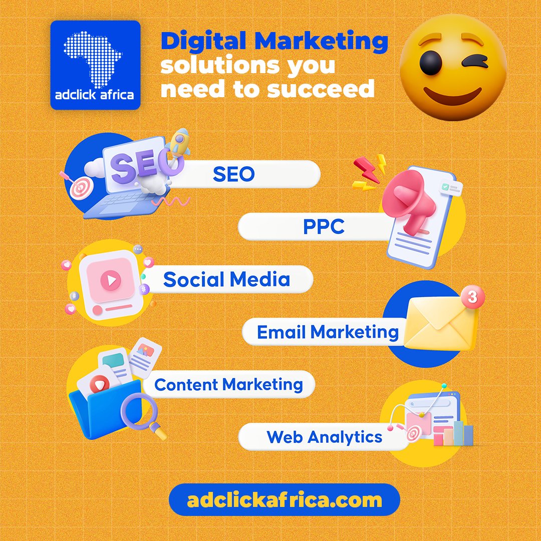 AdClickAfrica's tweet photo. The future of marketing is complex. 🌐 Let Adclick Africa guide your business on the Digital Marketing solutions needed to succeed. 🎯

👉 https://t.co/vHZ6uP8Gjl 👈

#PerformanceMarketing #DigitalMarketing #MarketingSolutions https://t.co/m9gFrTXjLt