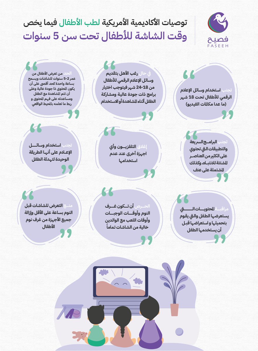 Faseeh_10k's tweet photo. يقضي طفلك وقت طويل أمام شاشة الآيباد أو الجوال⁉️
إليك توصيات الأكاديمية الأمريكية لطب الأطفال فيما يخص وقت الشاشة للأطفال تحت سن 5 سنوات.📺 https://t.co/NMI9sOmM7K