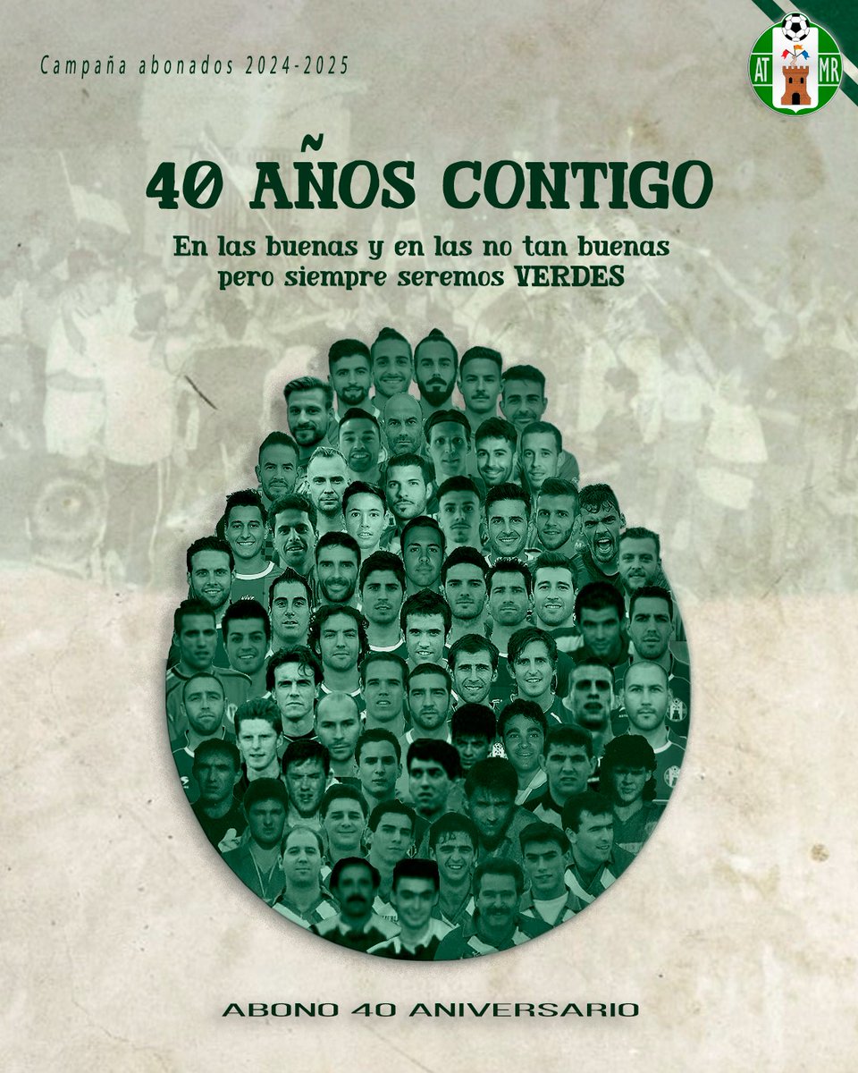 🎟 Campaña de abonados temporada 2024-25: 

40 AÑOS CONTIGO

En las buenas y en las no tan buenas
pero siempre seremos VERDES

#40AñosContigo 👫

#SomosManchaReal 💚💜

#YoSoyVerde 💪🏻