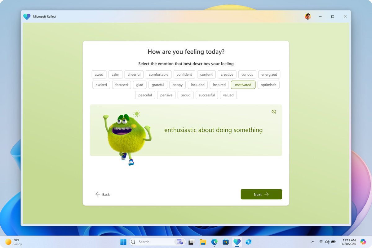 Download the free new #ReflectApp for <a href="/Windows/">Windows</a>! 💜

Easily create check-ins, respond to them, or take a brain break right from your taskbar. 💻🌟

Check it out now at aka.ms/reflect/win

#MicrosoftEDU #MIEExpert #edtech #SEL #Wellbeing