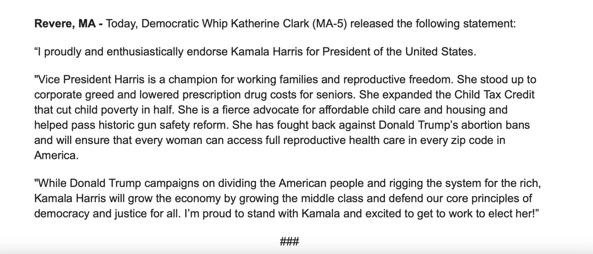 scottwongDC's tweet photo. House Minority @WhipKClark becomes highest-ranking member of Dem leadership to back @KamalaHarris for president

Others including @JoeNeguse &amp; @tedlieu also have backed VP. https://t.co/cZE7JLnA52
