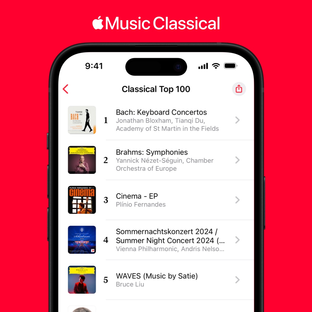 Today we're launching the Apple Classical Top 100, ranking the most popular classical albums globally.
 
The weekly chart combines five data sources to form a complete view of what’s happening in classical music: <a href="/AppleClassical/">Apple Music Classical</a> streams, <a href="/AppleMusic/">Apple Music</a> streams, iTunes downloads,