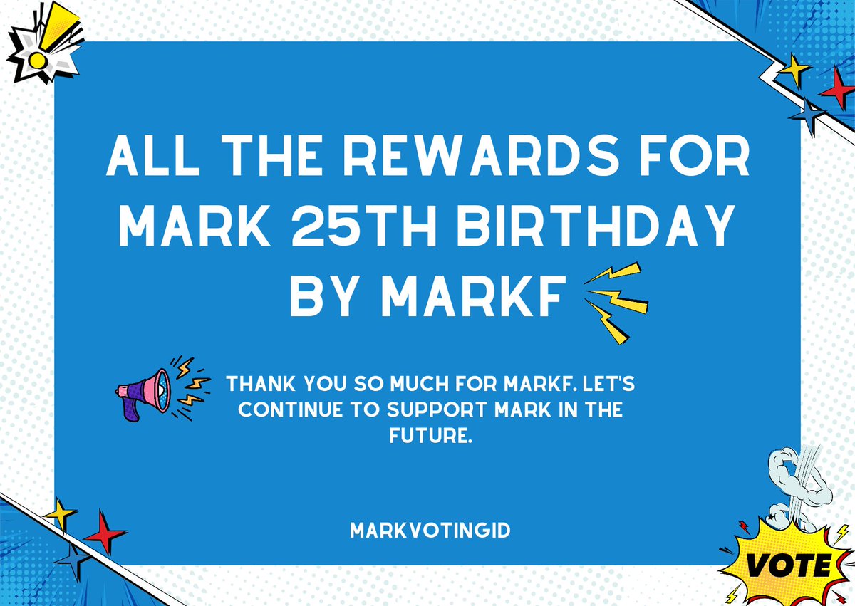 MarkVotingID_'s tweet photo. 🎊🐯 ALL THE REWARDS FOR MARK'S 25TH BIRTHDAY 🐯🎊

MarkFs, thank you for working hard to get plenty of rewards for Mark's birthday in 2024!🥳💚

If you see the rewards, please share them with a hashtag: #Our25thGoldenChild so we can see the ad too!📷✨

#MARK #마크 #マーク https://t.co/xjQqB3Q3VA