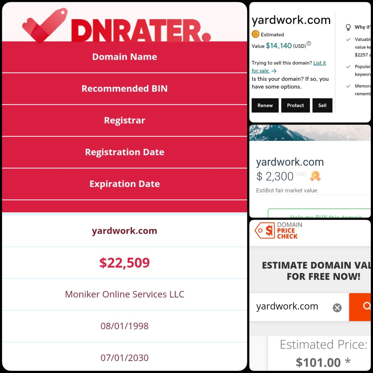🌐 YardWork .com

💰Sold Price : $22,501
✔@DNRater Recommended BIN : $22,509 😍
✔Godaddy Estimation : $14,140
✔Estibot Valuation : $2,300
✔InternetX Appraisal : $101

📌Venue : <a href="/Sedo/">Sedo</a> 
 📆2024-07-11