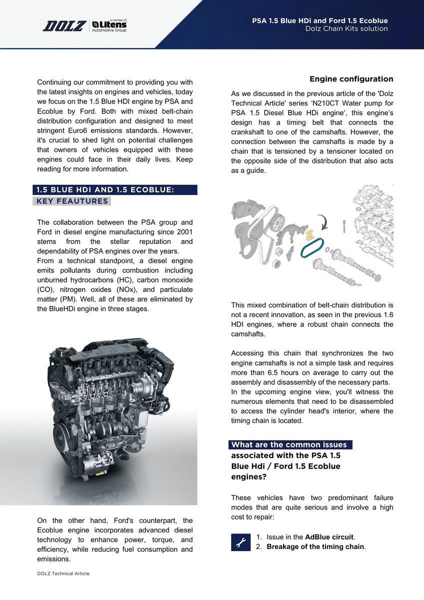 industriasdolz's tweet image. 📢 Dolz Chain Kits solution for PSA 1.5 #BlueHdi/Ford #Ecoblue!
DOLZ has recently introduced the new tailored kits SKCC190/SKCC191. The addition of the camshafts and the rocker cover in the upcoming chain kit SKCC191L now offers customers the choice of supplying a customized kit