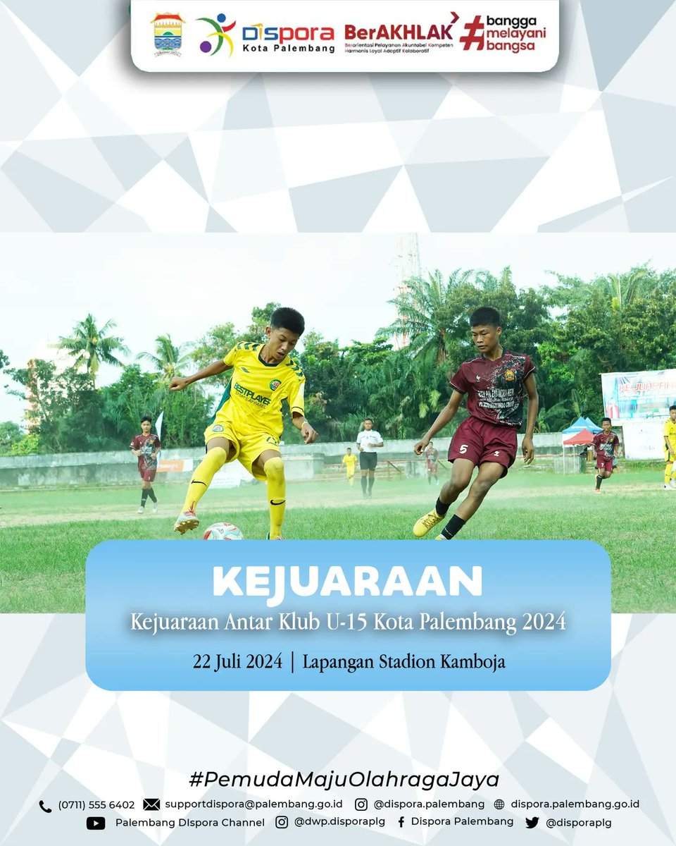 disporaplg's tweet photo. Kejuaraan Sepakbola Antar Klub U-15 Kota Palembang Tahun 2024.

Babak 8 Besar

Farmel Hatta 3 VS 0 Bhayangkara

PS Palembang 3 VS 0 David FC

22 Juli 2024 | Lapangan Stadion Kamboja 

#DisporaKotaPalembang
#PemudaMajuOlahragaJaya https://t.co/3zlmByKJJY