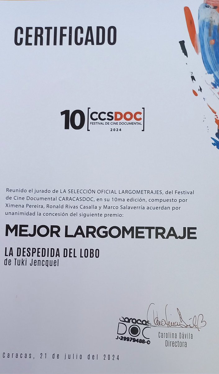 Gran_Cine's tweet photo. 10 CCSDOC 2024
#FestivalCineDocumental
@caracasdoc
premió película 
LA DESPEDIDA DEL LOBO de #TukiJencquel 
👉MEJOR LARGOMETRAJE del Festival.  
👉Premio del Público  MEJOR LARGOMETRAJE.
#21Julio24, en sede @cinematecavzl
Con el apoyo del @CNAC_Venezuela y
distribuye @Gran_Cine https://t.co/AmpbStWzUU