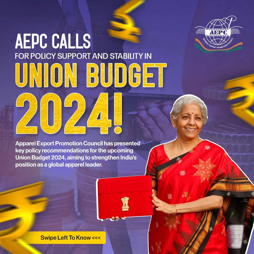 aepcindia's tweet image. 📢 AEPC Calls for Policy Support and Stability in Union Budget 2024!  We're excited to share our key policy recommendations aimed at strengthening India's position as a global apparel leader.

@nsitharaman @FinMinIndia @AmitShah

#Budget2024 #AEPC #TextilePolicy #MakeInIndia