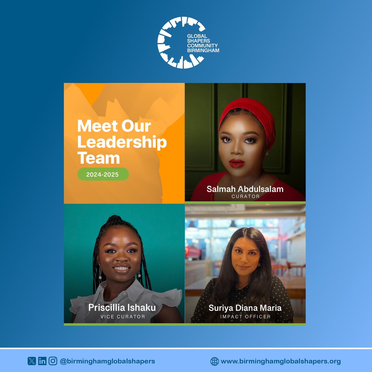🎉We are happy to officially introduce our leadership team for 2024-2025.

Congratulations to the new leaders. Looking forward to a year of sustainable impact.

#Leadership #GlobalShapers #Birmingham #CommunityImpact #Sustainability #Inclusion #Collaboration