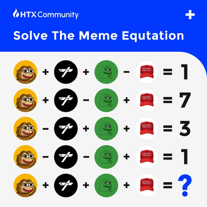 HTX_Global's tweet photo. HTX #MemeCoin Math Equation!
 
$200 #Giveaway
☑️Follow @HTX_Global @HTXCommunity
🔁RT+ tag your fav meme coin
☑️Join Telegram : https://t.co/K7fhOur4pb
☑️Leave your answers using #HTX_MemeCoin https://t.co/YCYmkCB0MX