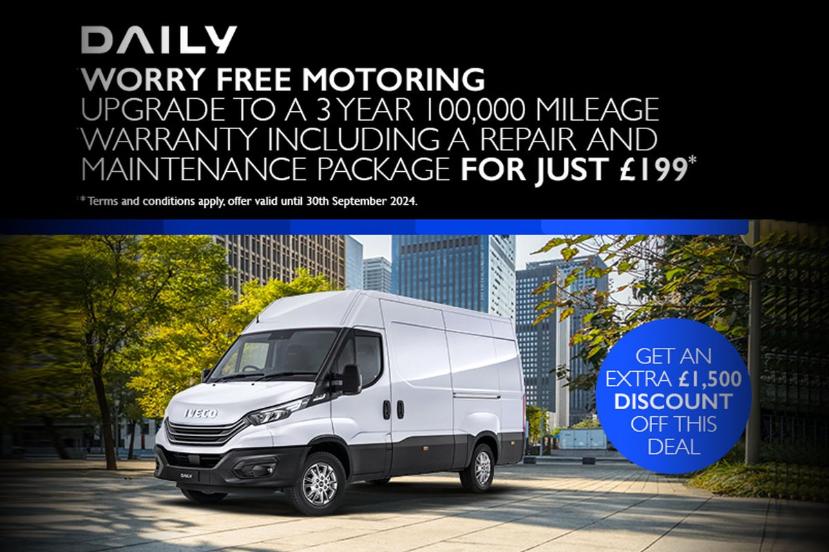 Upgrade your <a href="/IVECO/">IVECO</a> Daily’s warranty cover with a comprehensive repair &amp; maintenance package.
Check out the #IVECO #Elements 3-year 2XL R&amp;M Package (for 100,000 miles over the 3-year period) for just £199 with the purchase of your new Daily.

Full T&amp;Cs👇

haynesiveco.co.uk/new-truck-offe…