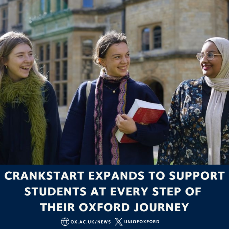 UniofOxford's tweet photo. NEW: Oxford University announces a significant expansion of Crankstart – which includes generous bursaries, access to funded internships, volunteering opportunities and more.

More information ⬇️