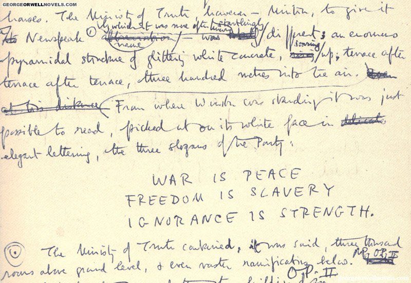 dionysius_80's tweet photo. George Orwell's original hand-written page from his novel "1984". https://t.co/sLuTVO5AmS