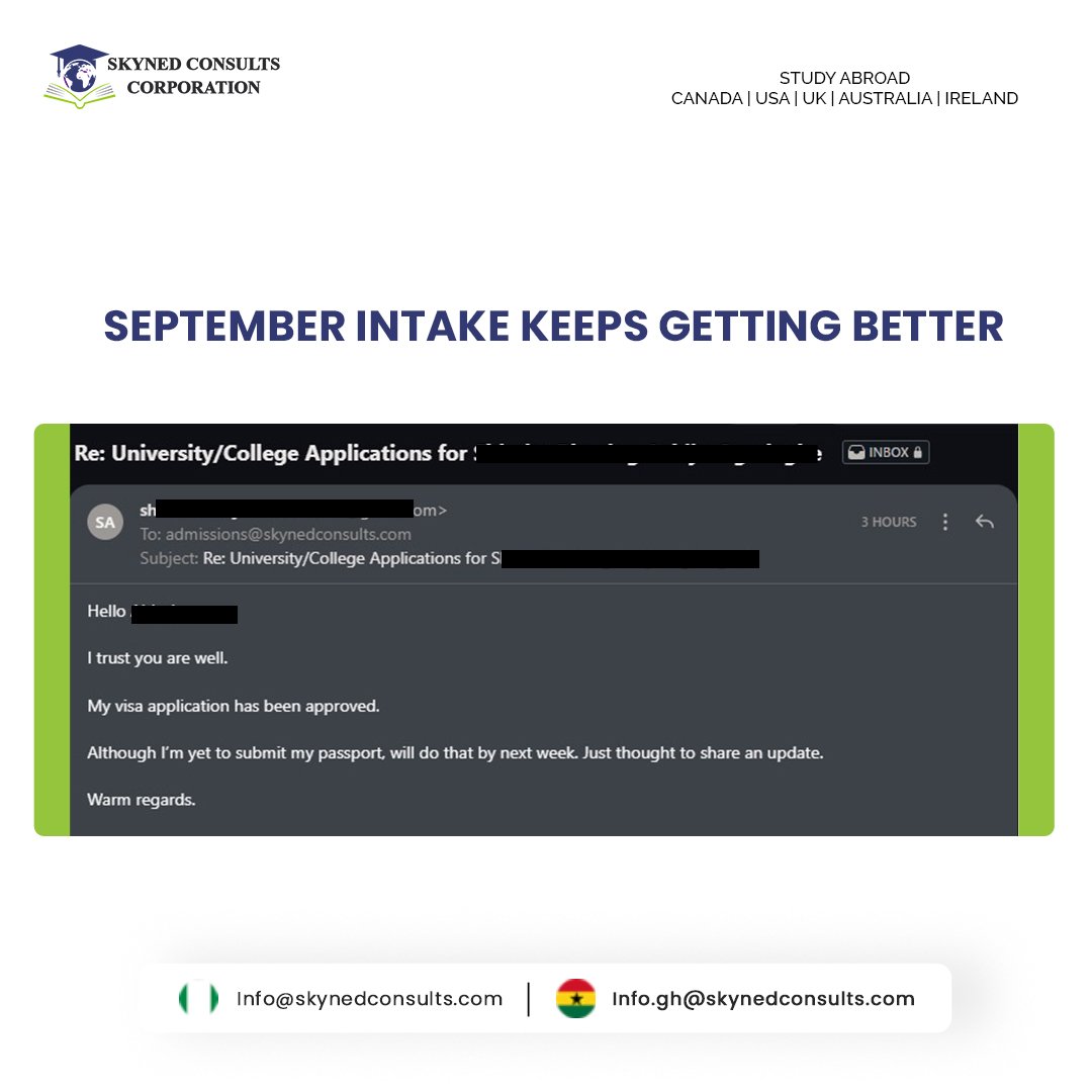 SkynedC's tweet photo. More Visa Approval🥳
September 2024 intake keeps getting better for our applicants.
Starting the week with bang👏
May your Visa application be approved this week.🙏
#visaapproval #studypermitcanada #mondaymotivation #StudyAbroad https://t.co/LTChxo3oF2