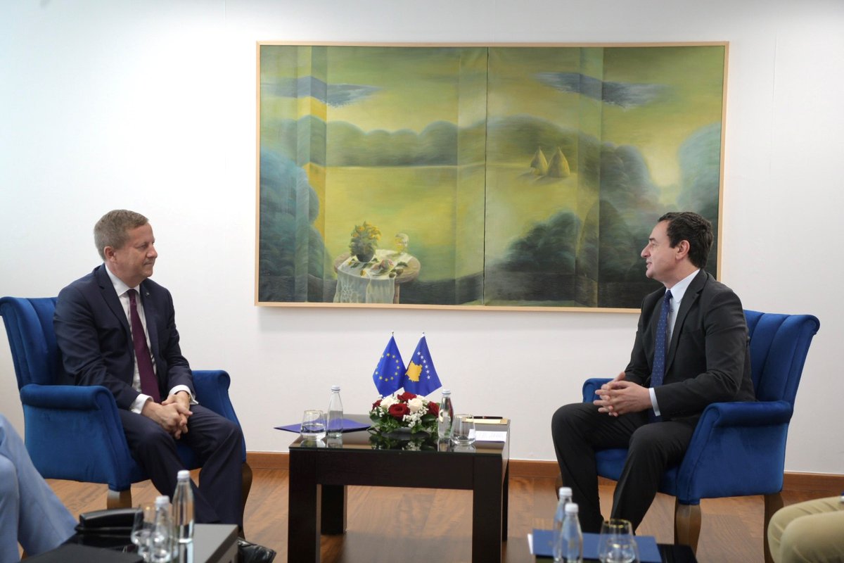 EU Ambassador in Kosovo (@euambks) on Twitter photo Today, I had a farewell meeting with Kosovo's Prime Minister <a href="/albinkurti/">Albin Kurti</a>, whom I thanked for the cooperation. Reaffirmed the EU's role as a stable & irreplaceable partner for Kosovo & encouraged him to accelerate the necessary reforms for Kosovo's EU path. Today, I had a farewell meeting with Kosovo's Prime Minister <a href="/albinkurti/">Albin Kurti</a>, whom I thanked for the cooperation. Reaffirmed the EU's role as a stable & irreplaceable partner for Kosovo & encouraged him to accelerate the necessary reforms for Kosovo's EU path.