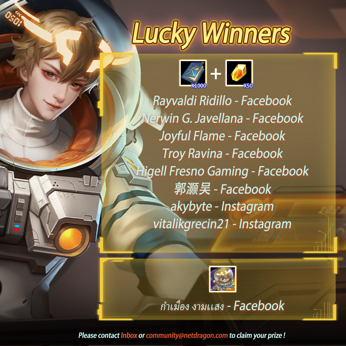 HeroesEvolved's tweet photo. 🎁 Congratulations to the following players! 🍀 Actively participate in our social media topics, and you could be the next lucky winner! #HeroesEvolved #MOBA #freegifts #luckydraw #MondayMotivaton https://t.co/5ey6E1eqDT