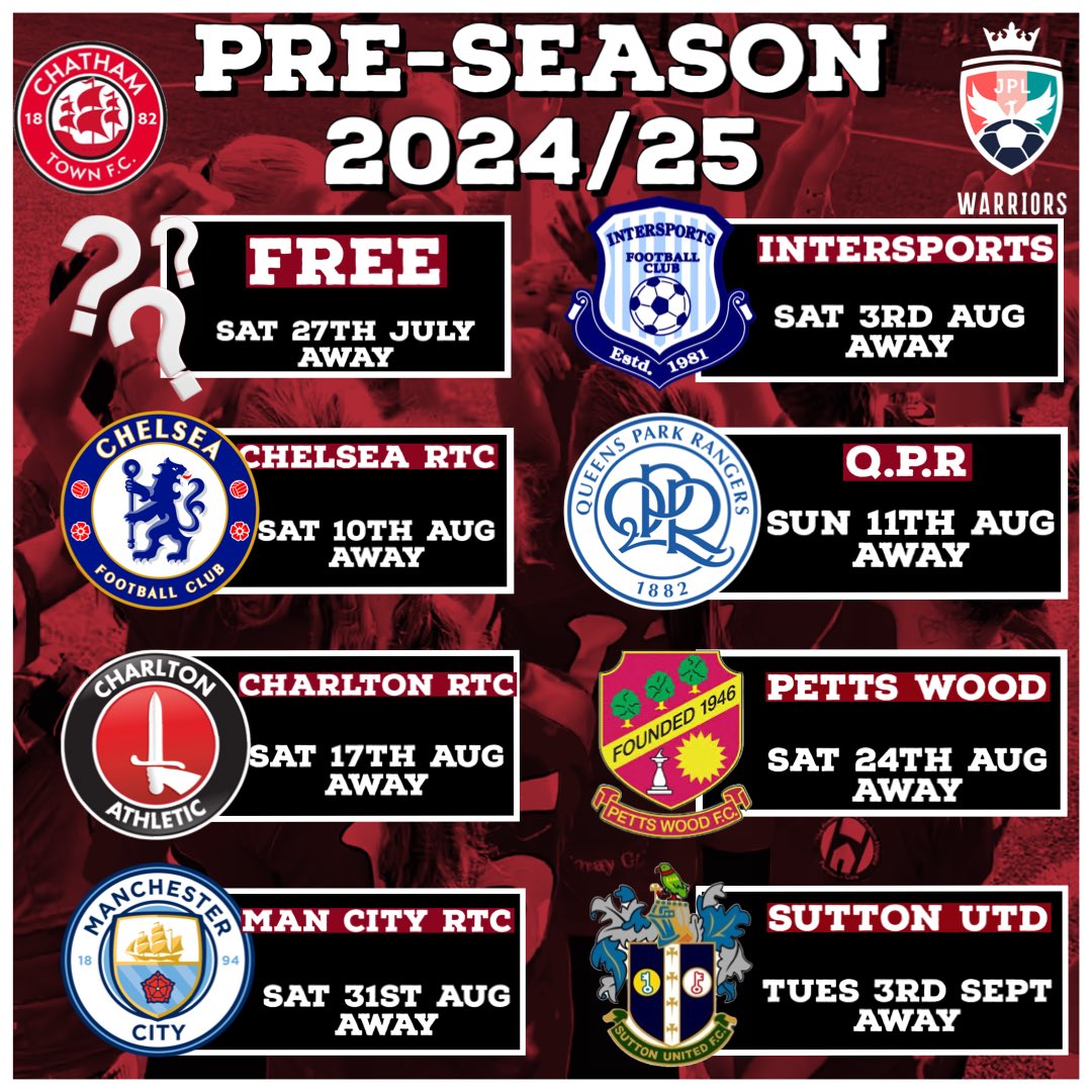 Updated pre-season fixtures.  Busy schedule with top opposition 👊🏻🇾🇪
