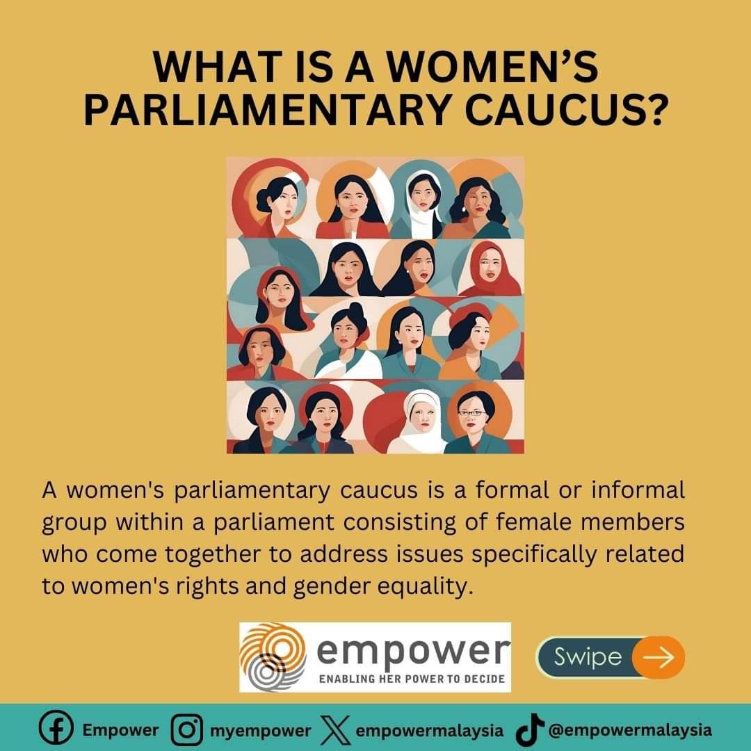 empowermalaysia's tweet photo. From policy advocacy to legislative reforms, women's parliamentary caucuses worldwide work across party lines to achieve common goals. Do you think we need our own formal Women's Parliamentary Caucus? 💪 📊 #WomenLeadership #PoliticalProgress #EmpowerWomen https://t.co/51A0qMlxYl