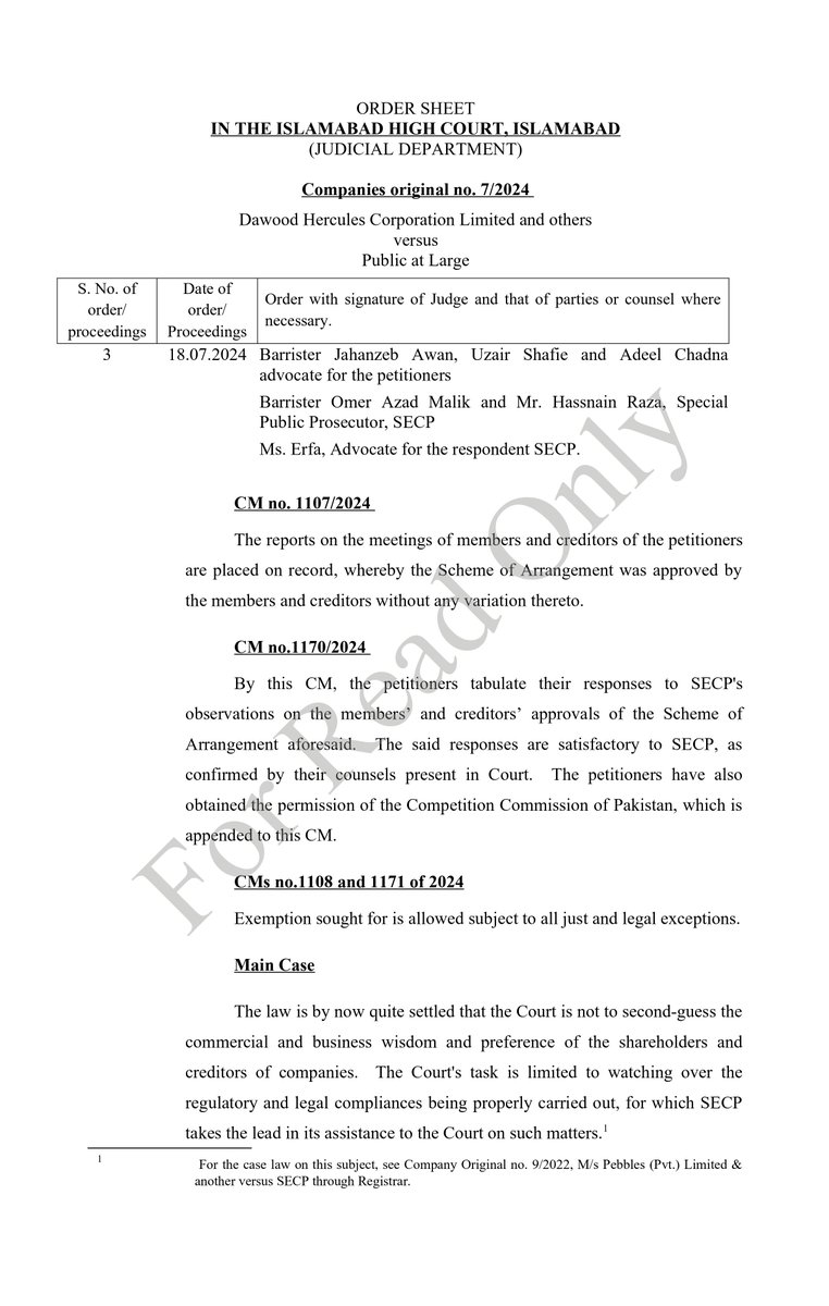 WealthWise15992's tweet image. #ENGRO - #DAWH Merger update:

1. Scheme of Arrangement sanctioned on 18.07.2024 by Islamabad High Court ✅

2. Next step:

a) Implementation of the order.

3. Timeline:

a) 4 - 8 weeks in my professional opinion. 

Hopefully, we will see that special dividend from sale of