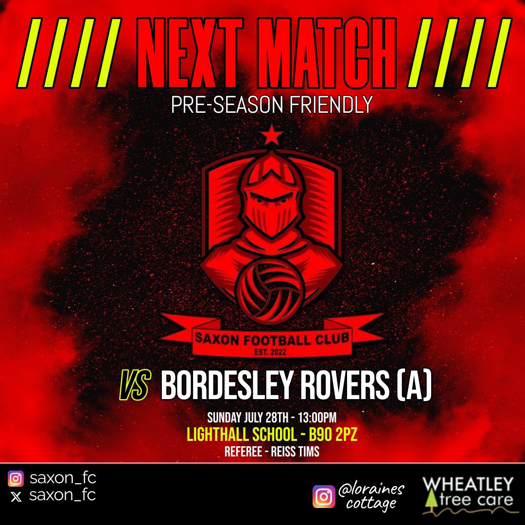 Saxon get back to playing this coming weekend with an away friendly against <a href="/BRovers1956/">Bordesley rovers</a>. Up the Saxon ❤️