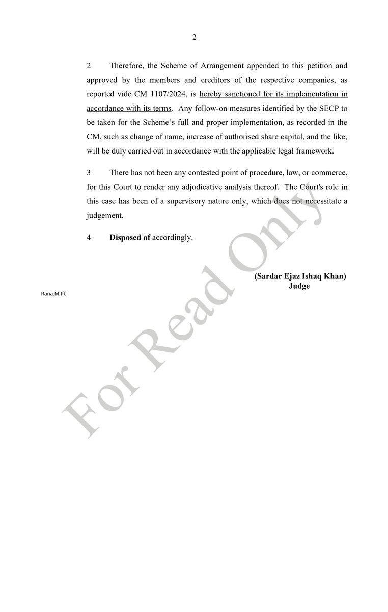 WealthWise15992's tweet image. #ENGRO - #DAWH Merger update:

1. Scheme of Arrangement sanctioned on 18.07.2024 by Islamabad High Court ✅

2. Next step:

a) Implementation of the order.

3. Timeline:

a) 4 - 8 weeks in my professional opinion. 

Hopefully, we will see that special dividend from sale of