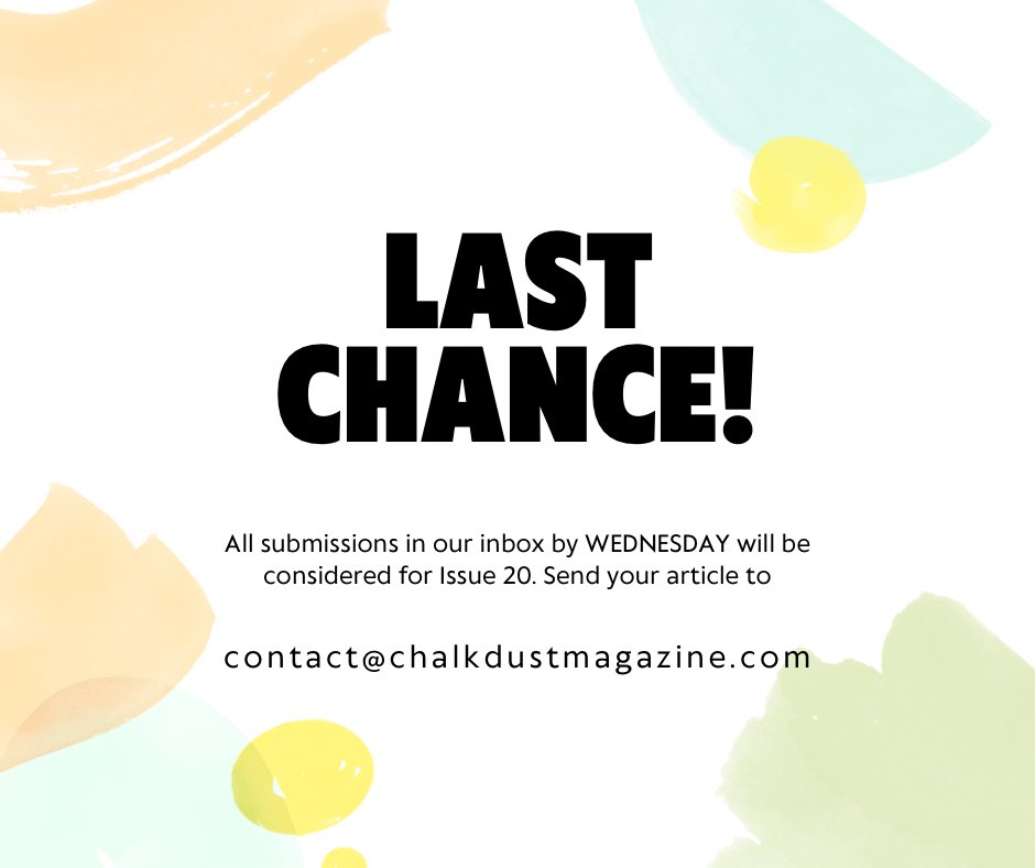 The last day to submit an article for #Chalkdust20 is this Wednesday! Email your submissions to contact@chalkdustmagazine.com or chuck us a DM if you’ve got any questions